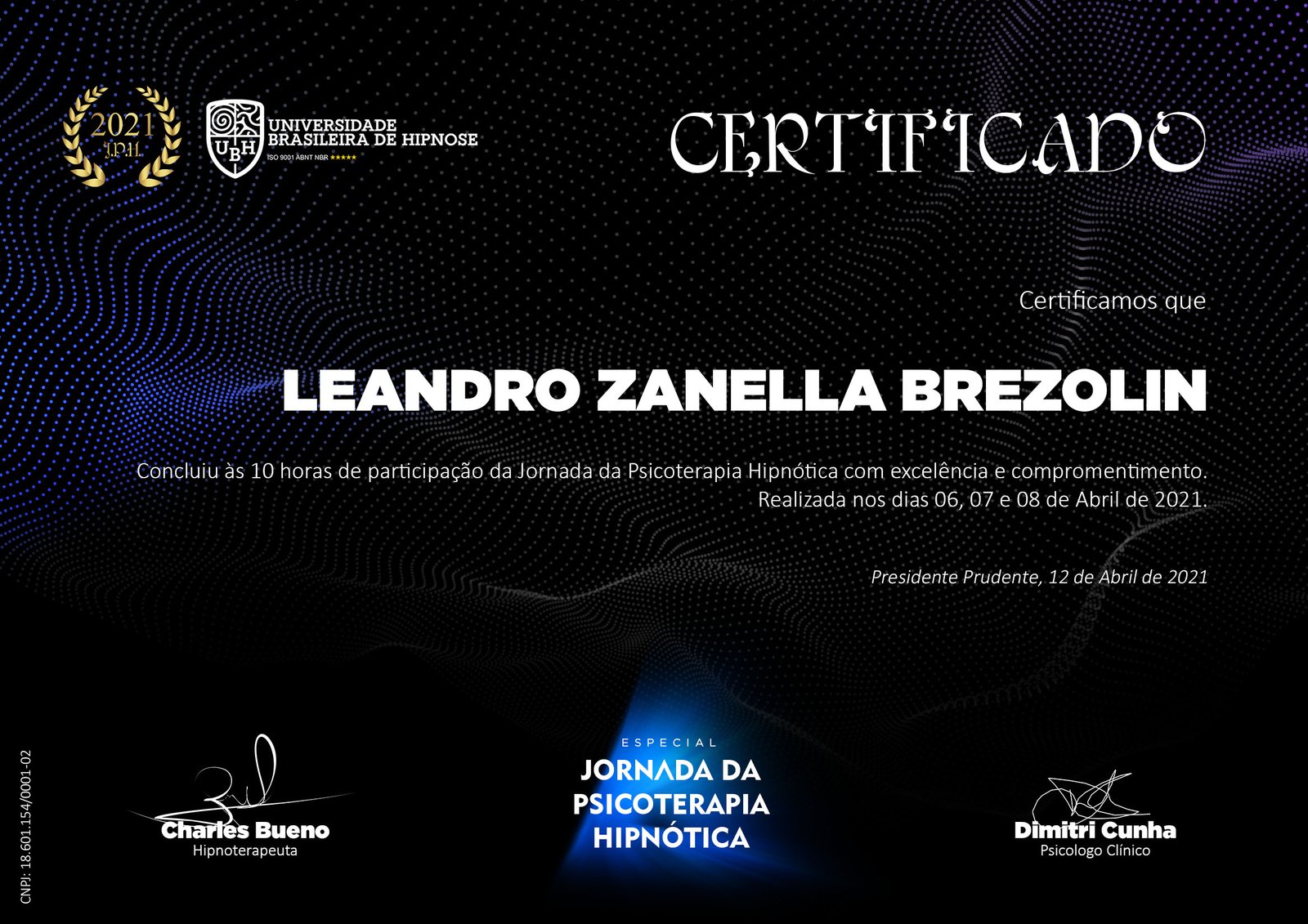 Certificado - Psicoterapia Hipnótica - UBH